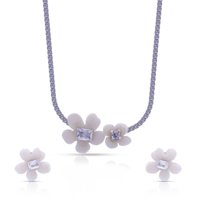 Floral Pendant Chain with Earrings