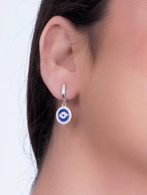 Silver Evil Eye Earrings - Image 2