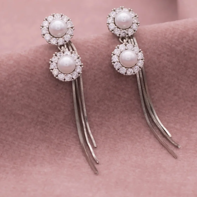 Double Pearl Dangle Earrings