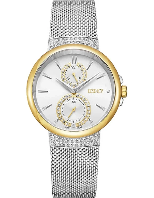 Ecstacy Women's Silver Sunray Dial Multi Function Watch