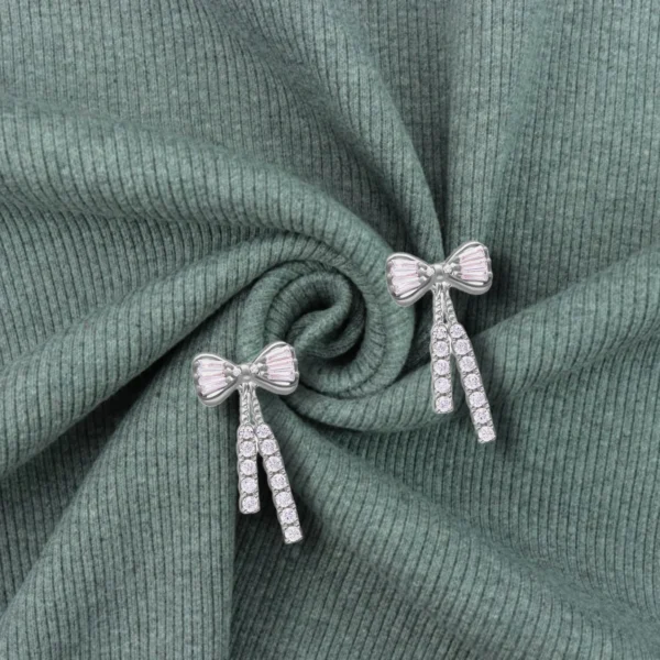 Bow Tassel Silver Earrings - Image 4