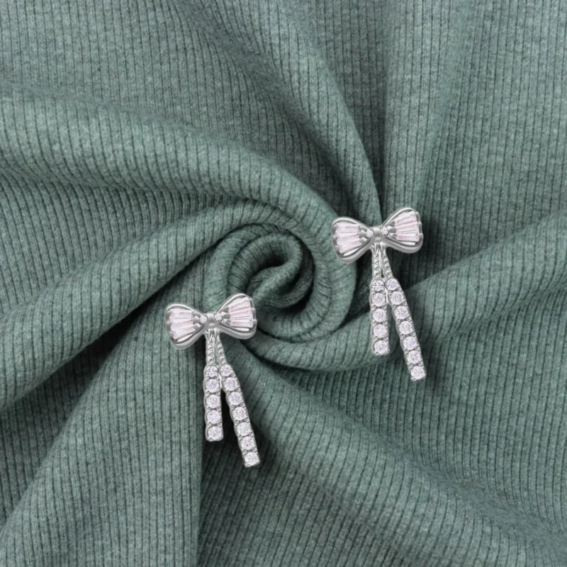 Bow Tassel Silver Earrings