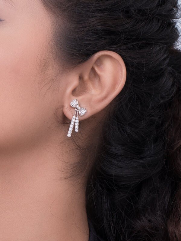 Rose Gold Bow Tassel Earrings - Image 2