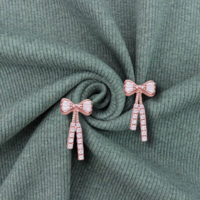 Rose Gold Bow Tassel Earrings