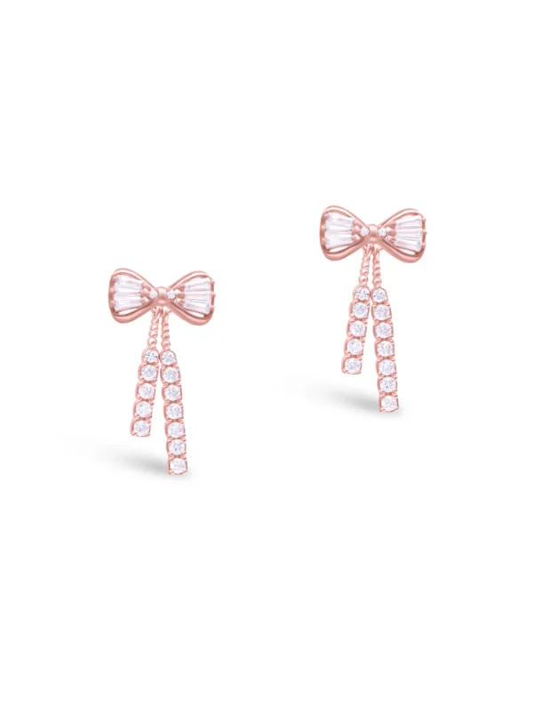 Rose Gold Bow Tassel Earrings - Image 3