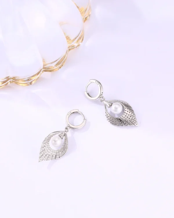 Serene Rose Gold Leaf Pearl Earrings - Image 2