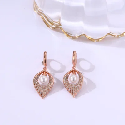 Serene Rose Gold Leaf Pearl Earrings