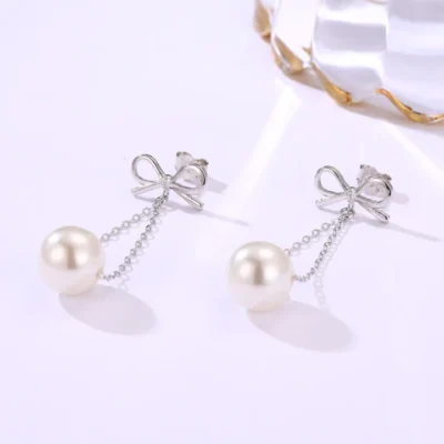 Bow & Pearl Drop Earrings