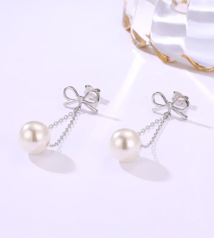 Bow & Pearl Drop Earrings