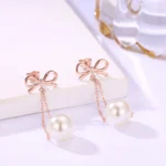 Ross Gold Bow & Pearl Drop Earrings