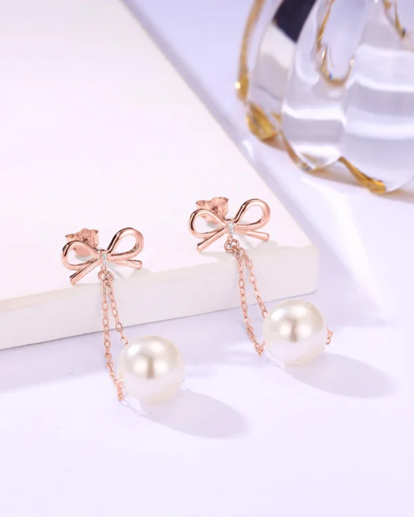 Bow & Pearl Drop Earrings - Image 4