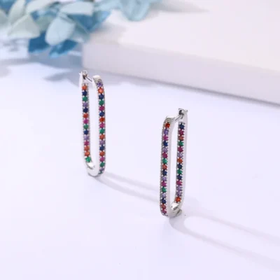 Rainbow Crystal Hoop Earrings