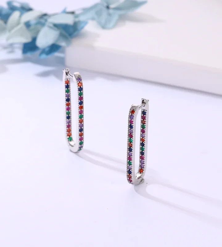 Rainbow Crystal Hoop Earrings