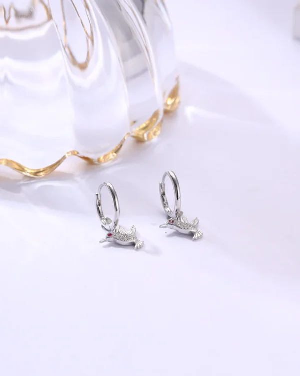 Silver Hummingbird Dangle Earrings - Image 2