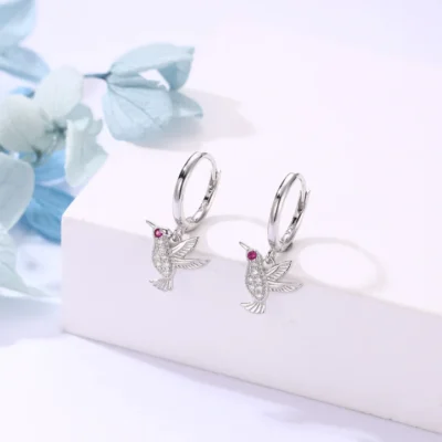 Silver Hummingbird Dangle Earrings