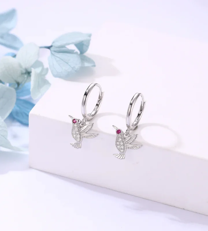 Silver Hummingbird Dangle Earrings