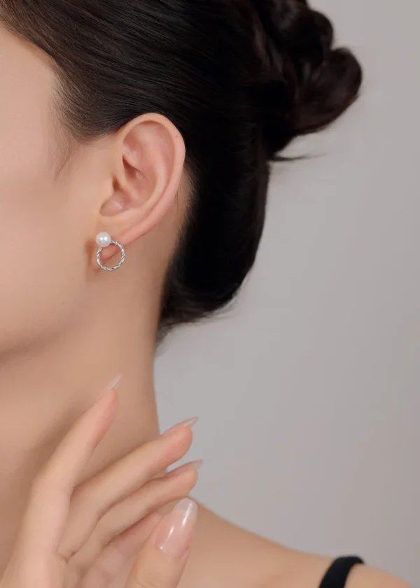 Sterling Silver Round-Shaped Studs, - Image 2