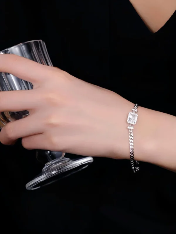 Timeless Silver Chain Bracelet with Swarovski White Zircon - Image 6