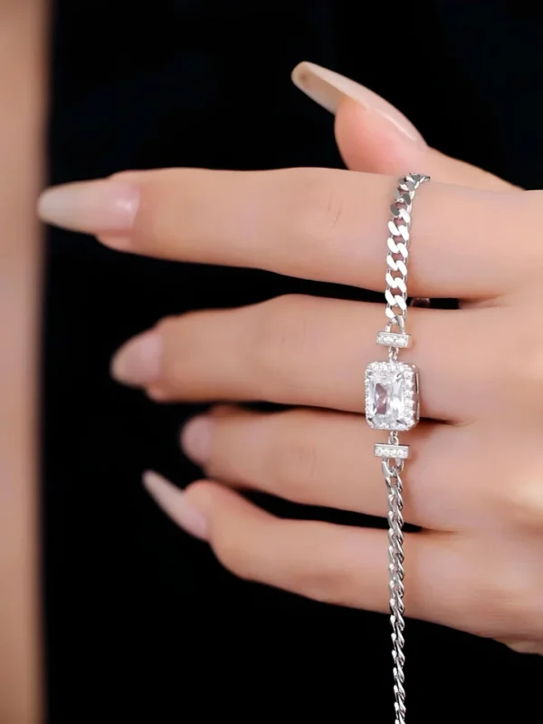 Timeless Silver Chain Bracelet with Swarovski White Zircon - Image 5