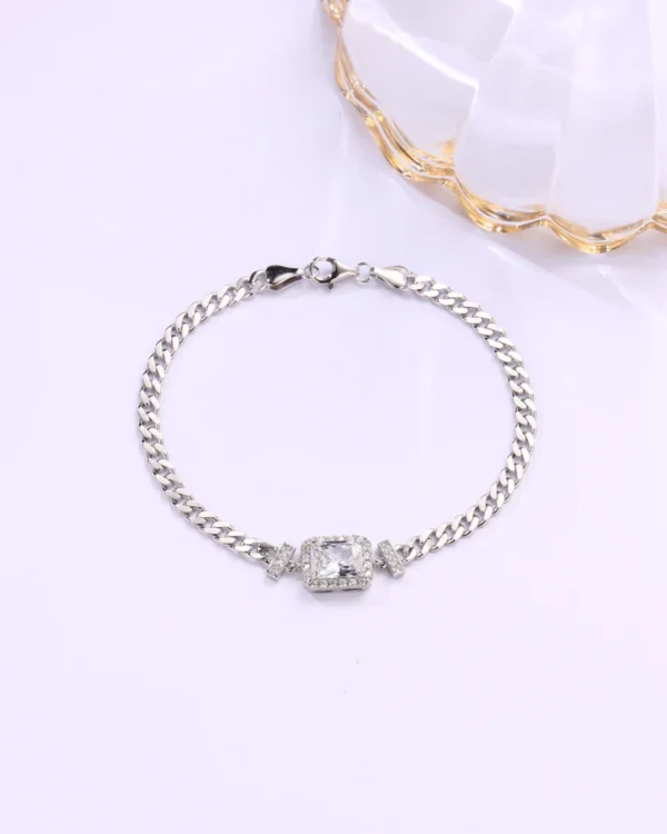 Timeless Silver Chain Bracelet with Swarovski White Zircon - Image 3