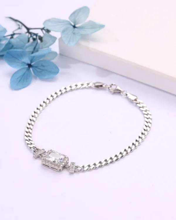 Timeless Silver Chain Bracelet with Swarovski White Zircon - Image 2