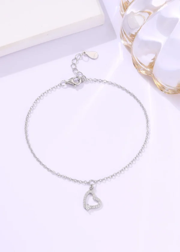 Heart Charm Silver Chain Bracelet