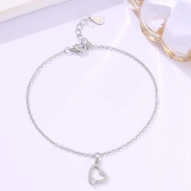 Heart Charm Silver Chain Bracelet