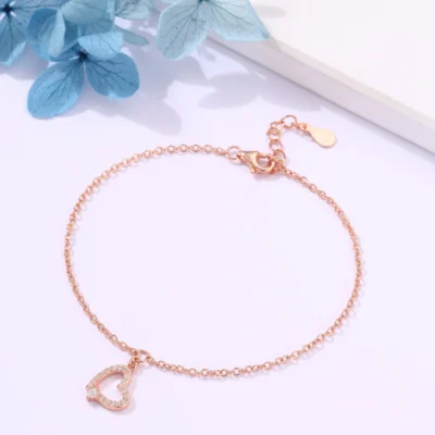 Heart Charm Rose Gold Chain Bracelet
