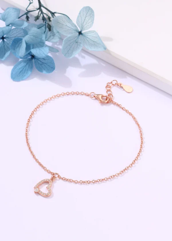 Heart Charm Silver Chain Bracelet - Image 2