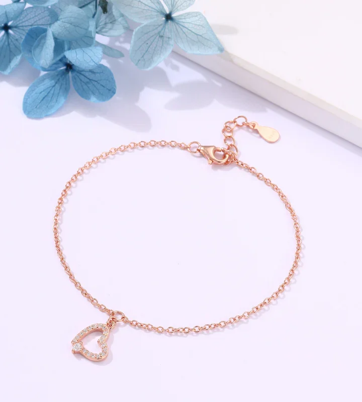 Heart Charm Rose Gold Chain Bracelet