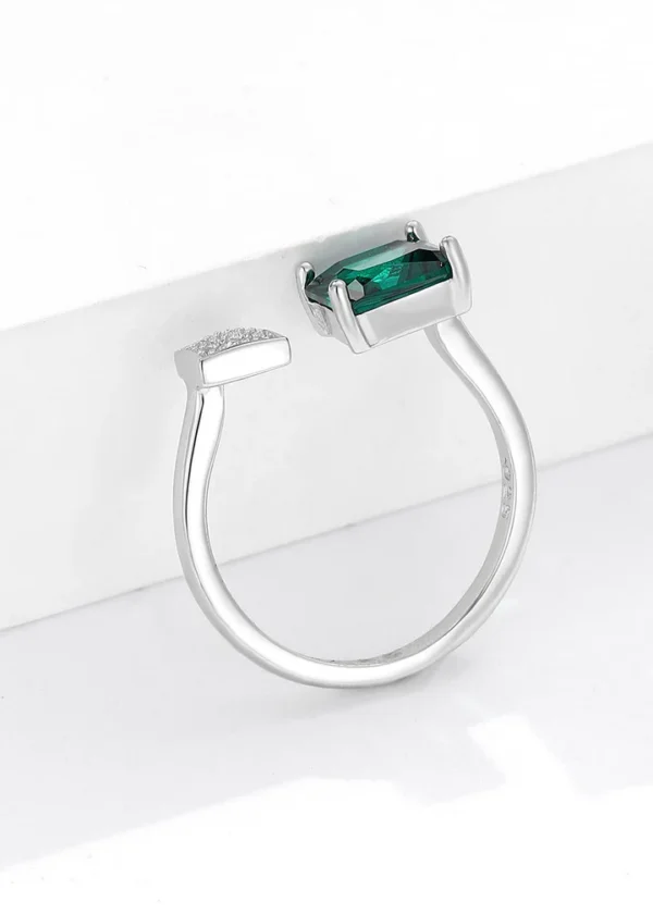 Green Square Silver Adjustable Ring