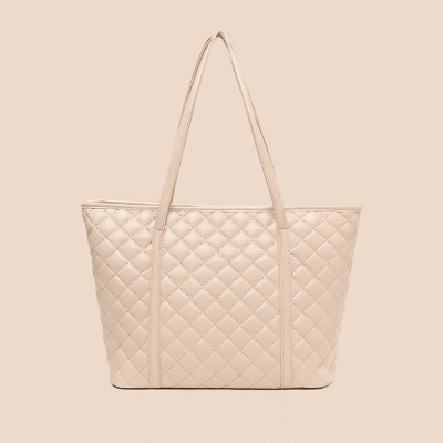 Classic Quilted Beige Tote Bag - Spacious Everyday Carryall