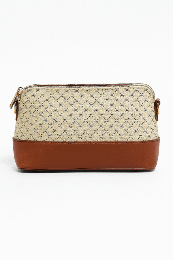 Beige Monogram Canvas & Brown Leather-Trim Pouch