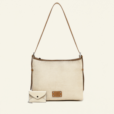 Beige Canvas Shoulder Bag