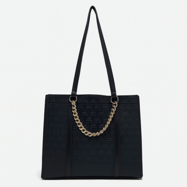 Elegant Black Tote Bag with Gold Chain Handle