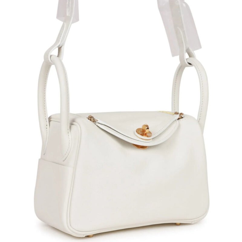 Hermès Lindy Mini Bag White Clemence Leather with Gold Hardwa