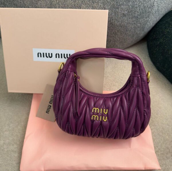Miu Miu Purple Matelassé Leather Mini Hobo Bag with Gold Hardware