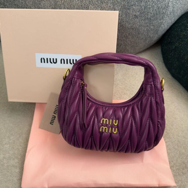 Miu Miu Purple Matelassé Leather Mini Hobo Bag with Gold Hardware