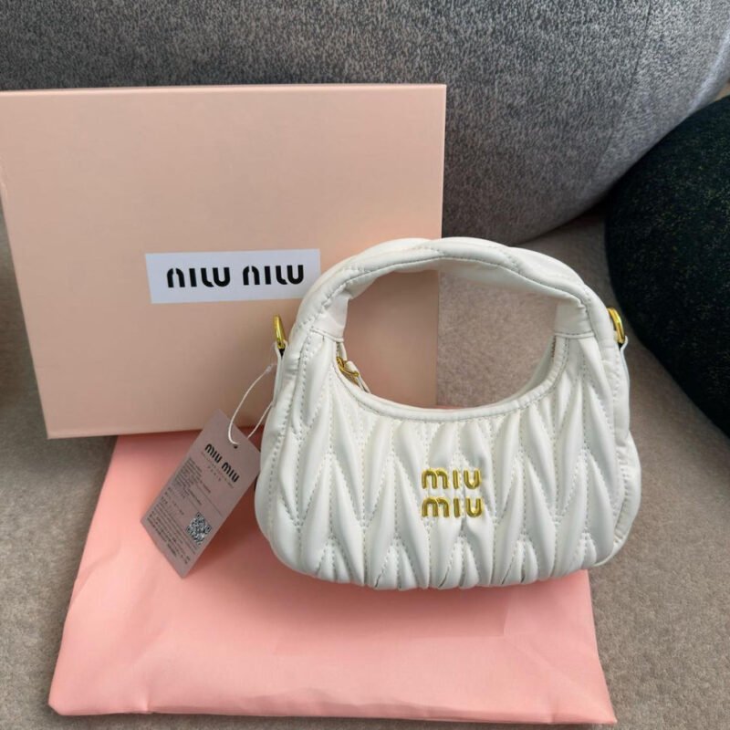 Miu Miu White Matelassé Leather Mini Hobo Bag