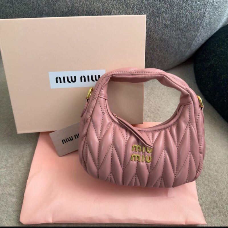 Miu Miu Pink Matelassé Leather Mini Hobo Bag