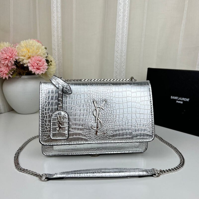Saint Laurent Sunset Medium Bag in Silver
