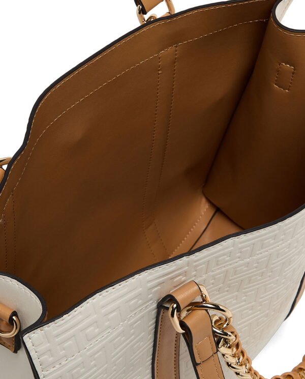 Elegant Beige Tote Bag with Inner Pouch and Chain Handle - Image 6