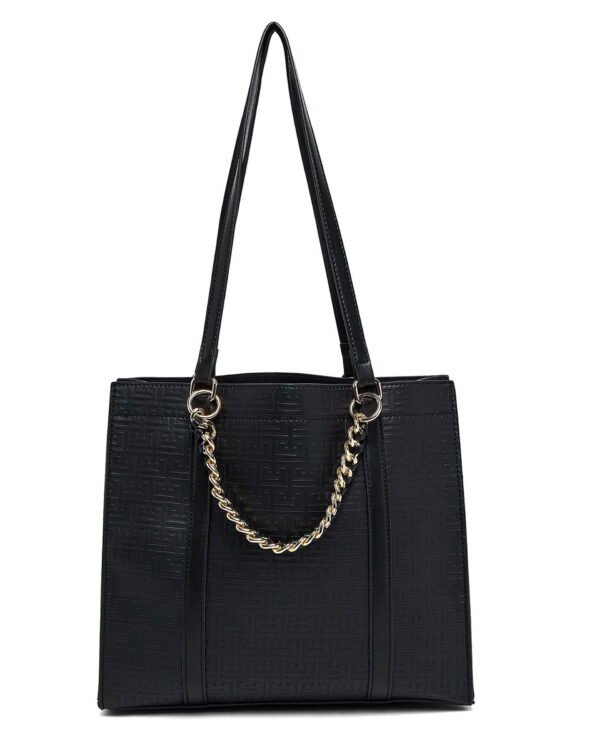 Elegant Black Tote Bag with Gold Chain Handle - Image 2