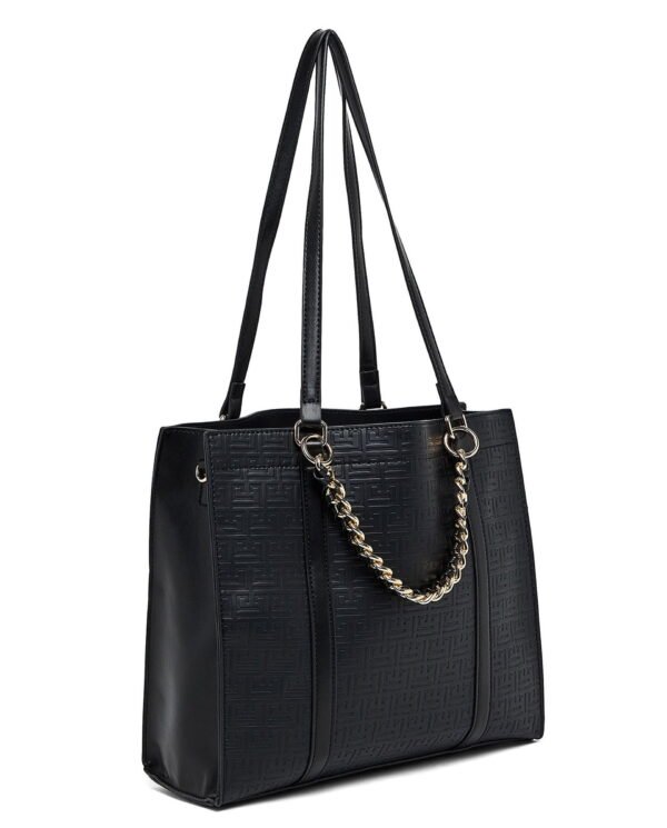 Elegant Black Tote Bag with Gold Chain Handle - Image 3