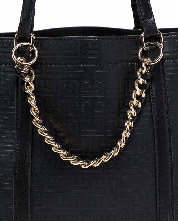 Elegant Black Tote Bag with Gold Chain Handle - Image 4