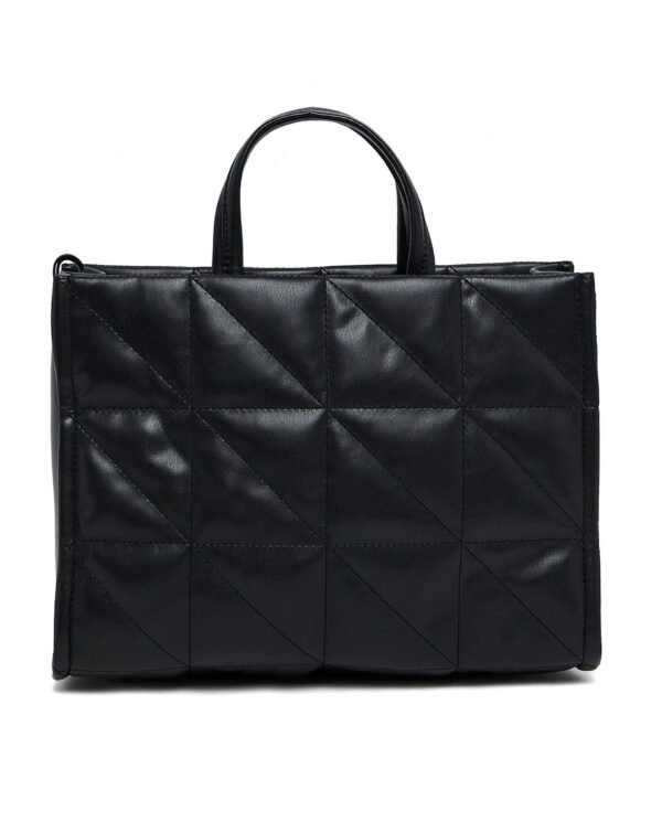 Black Quilted Geometric Shopper Tote Bag - Image 2