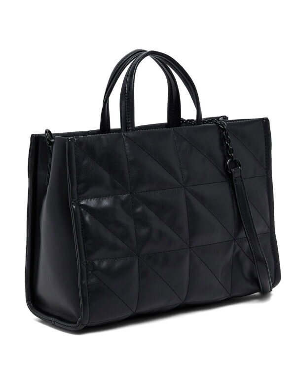 Black Quilted Geometric Shopper Tote Bag - Image 3