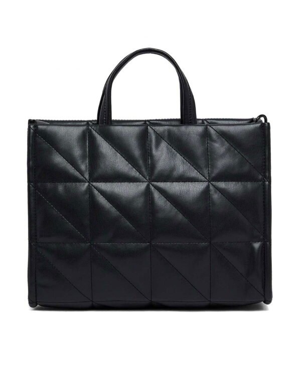 Black Quilted Geometric Shopper Tote Bag - Image 4