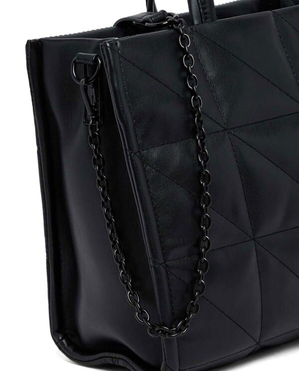 Black Quilted Geometric Shopper Tote Bag - Image 5