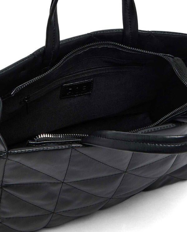Black Quilted Geometric Shopper Tote Bag - Image 6